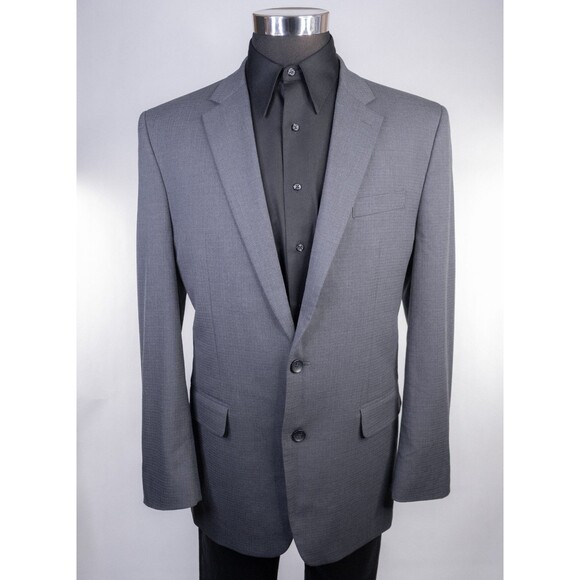 Haggar Sport Coat Blazer Sz 44L Micro Check Gray Two Button Classic fit Poly EUC - Picture 2 of 13